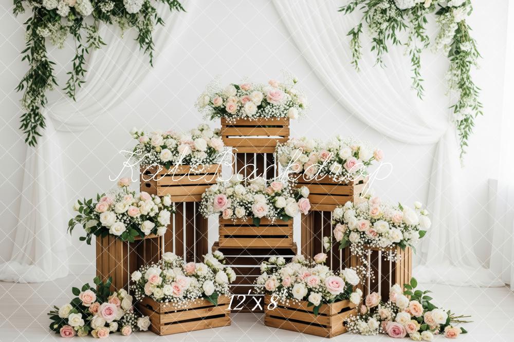 Kate Wedding Floral Crates Greenery Fleece Backdrop Designed by Patty Robert - Image 4