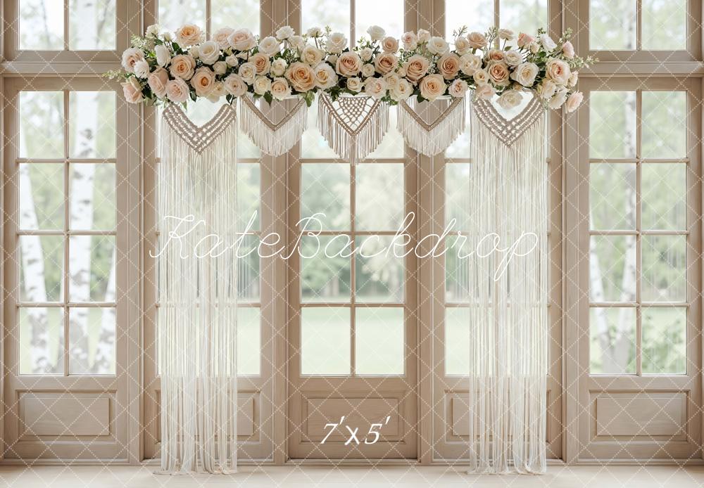 Kate Wedding/spring Floral Macrame Windows Backdrop Designed by Mini MakeBelieve
