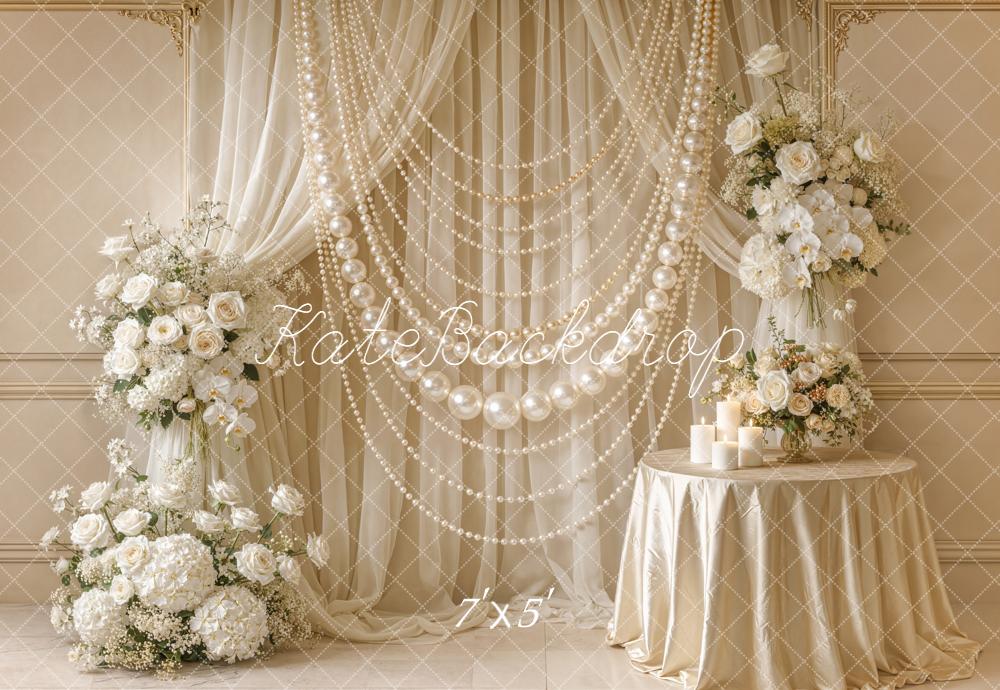 Kate Wedding Floral Pearl Drapes Candle Backdrop Designed by Emetselch - Image 2