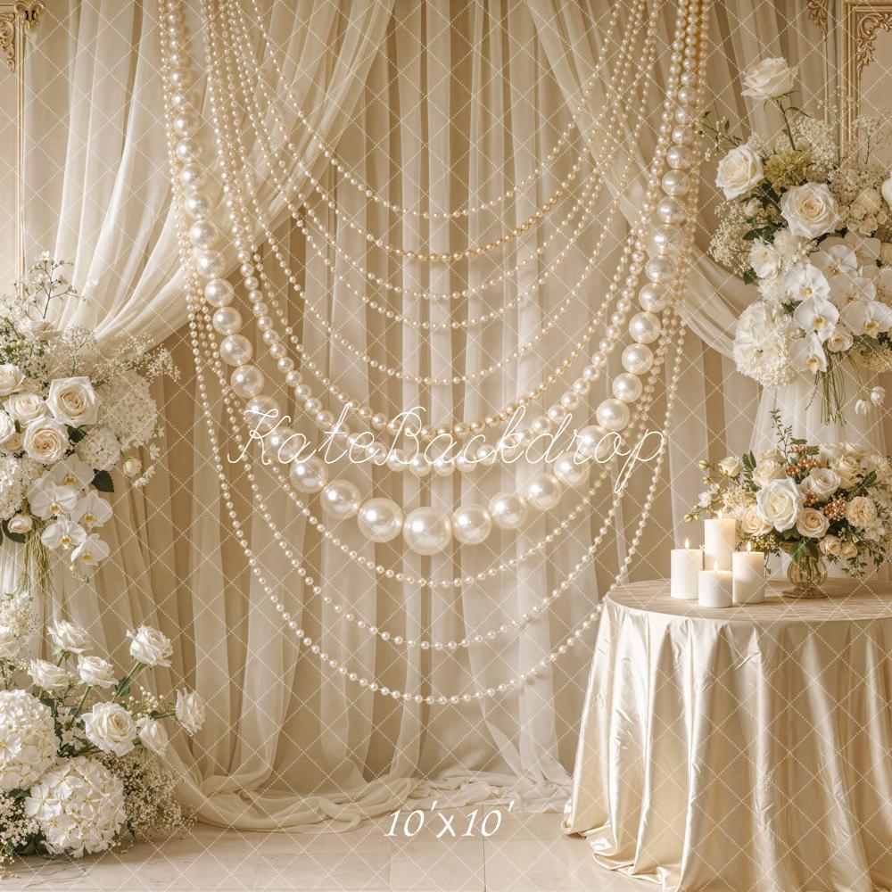 Kate Wedding Floral Pearl Drapes Candle Backdrop Designed by Emetselch - Image 8