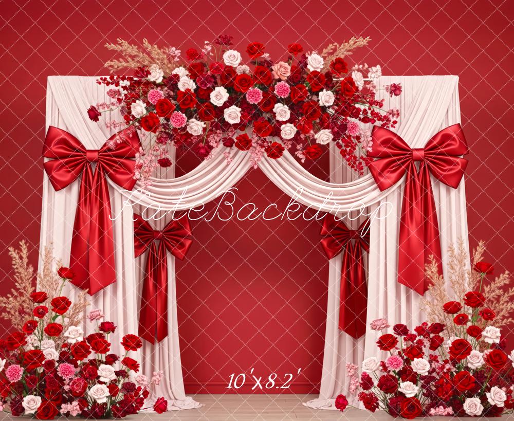Kate Wedding Floral Red Bow Fleece Backdrop Designed by Patty Robert - Image 3