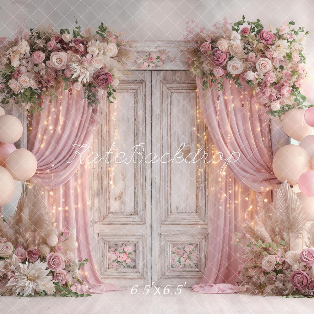 Kate Wedding Floral Vintage Door Pink Balloon Backdrop Designed by Ashley Paul - Image 2