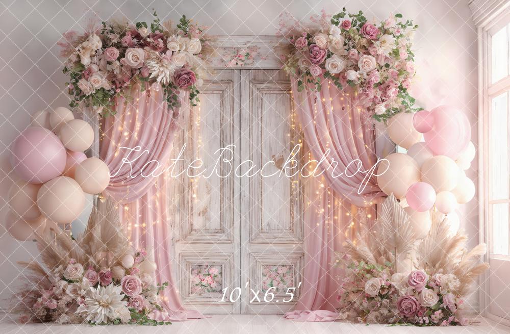 Kate Wedding Floral Vintage Door Pink Balloon Backdrop Designed by Ashley Paul - Image 4