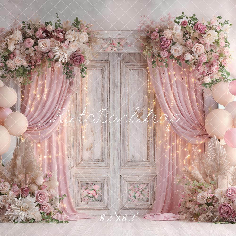 Kate Wedding Floral Vintage Door Pink Balloon Backdrop Designed by Ashley Paul - Image 5