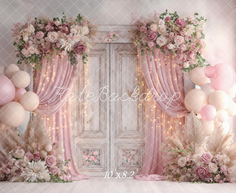 Kate Wedding Floral Vintage Door Pink Balloon Backdrop Designed by Ashley Paul - Image 6