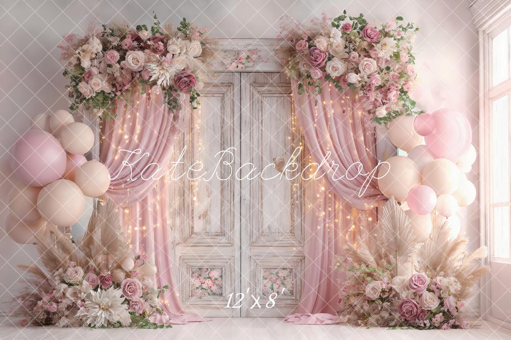 Kate Wedding Floral Vintage Door Pink Balloon Backdrop Designed by Ashley Paul - Image 8