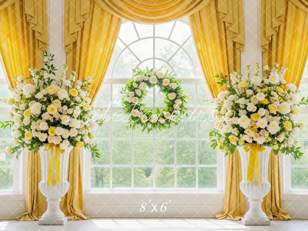 Kate Wedding Floral Arrangements Yellow Curtains Window Backdrop Designed by Patty Robert - Image 3