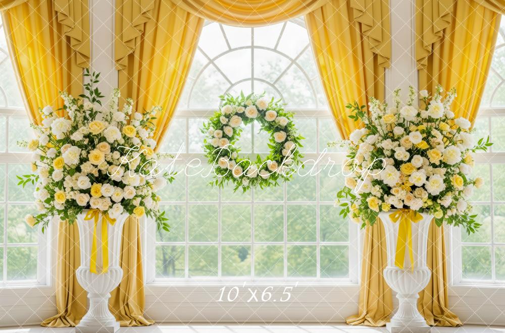 Kate Wedding Floral Arrangements Yellow Curtains Window Backdrop Designed by Patty Robert - Image 4