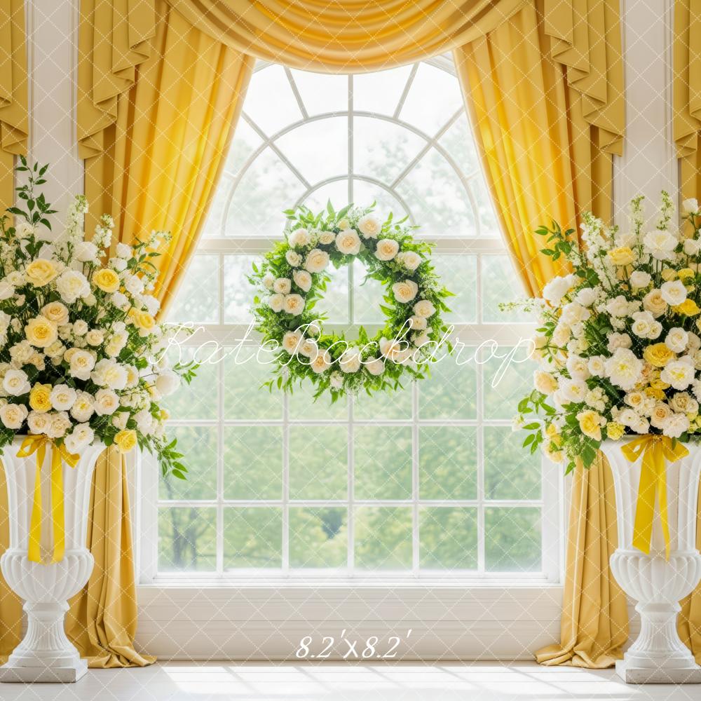 Kate Wedding Floral Arrangements Yellow Curtains Window Backdrop Designed by Patty Robert - Image 5