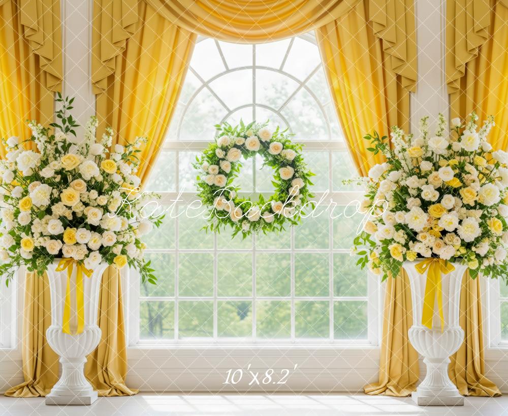Kate Wedding Floral Arrangements Yellow Curtains Window Backdrop Designed by Patty Robert - Image 6