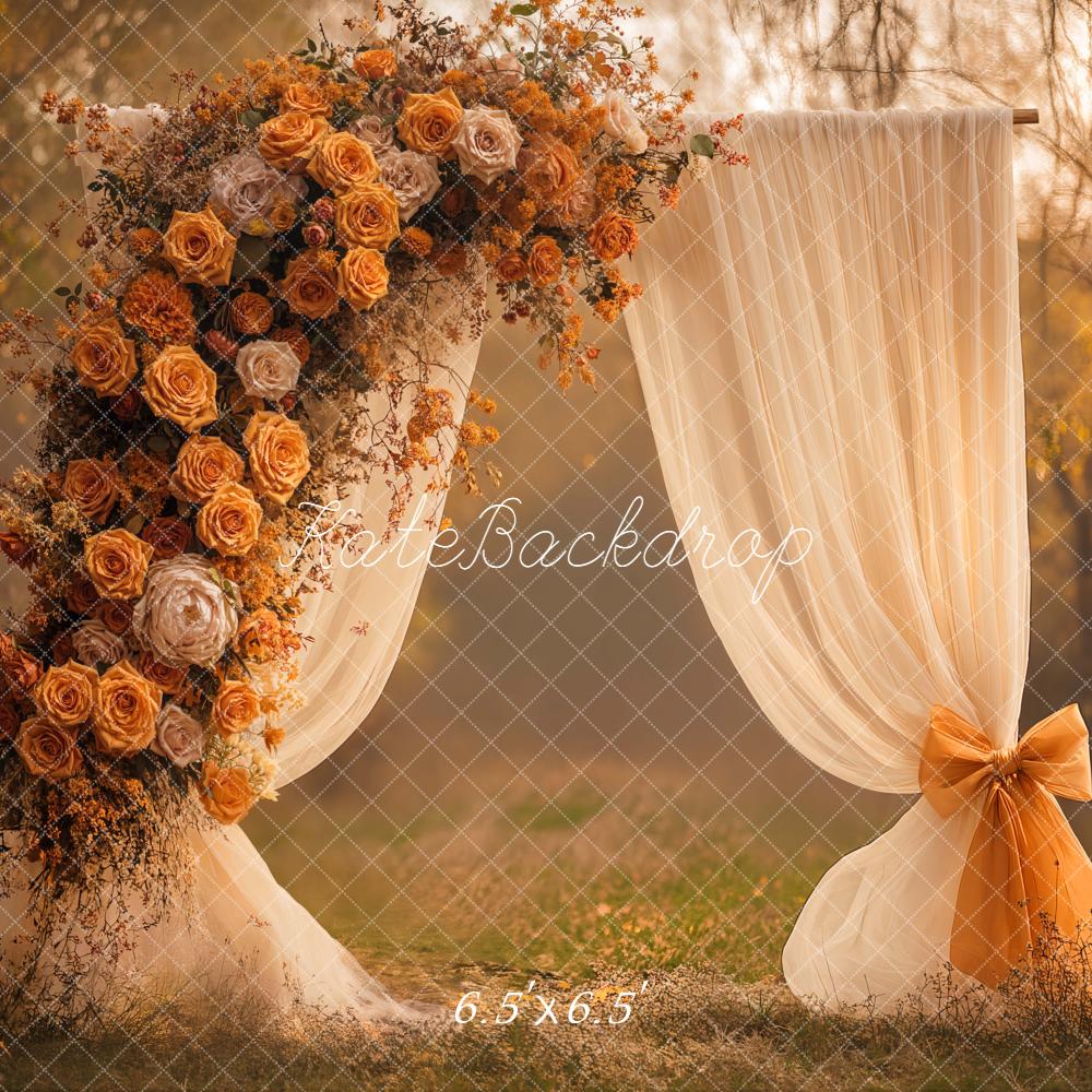 Kate Autumn Floral Arch Cream Curtains Backdrop Designed by Emetselch - Image 2