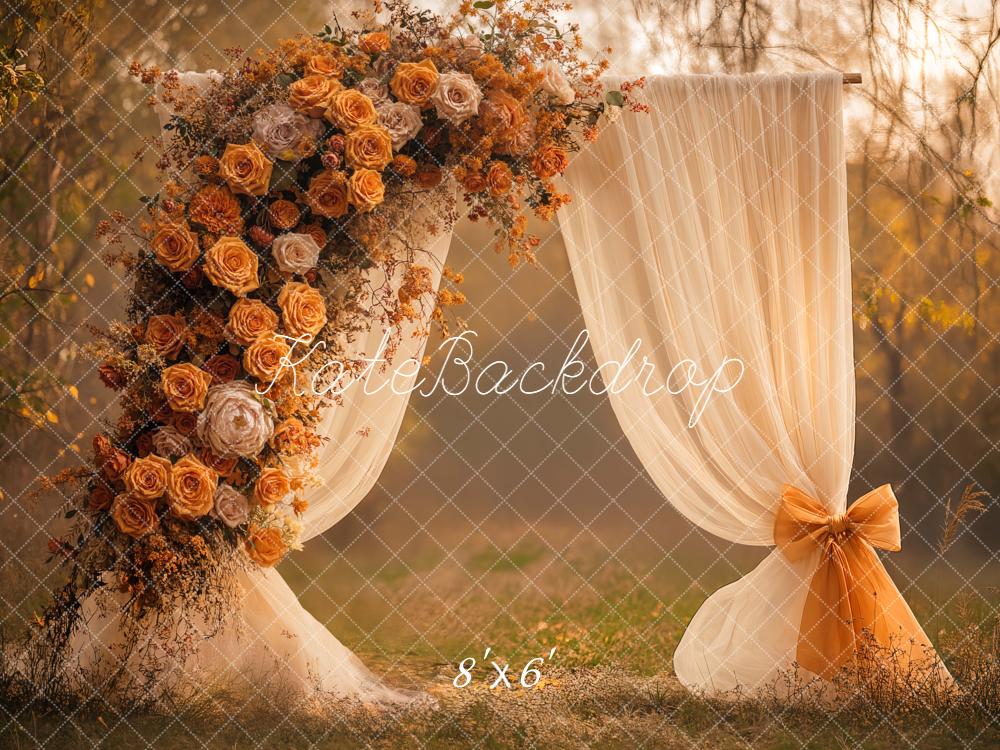 Kate Autumn Floral Arch Cream Curtains Backdrop Designed by Emetselch - Image 3