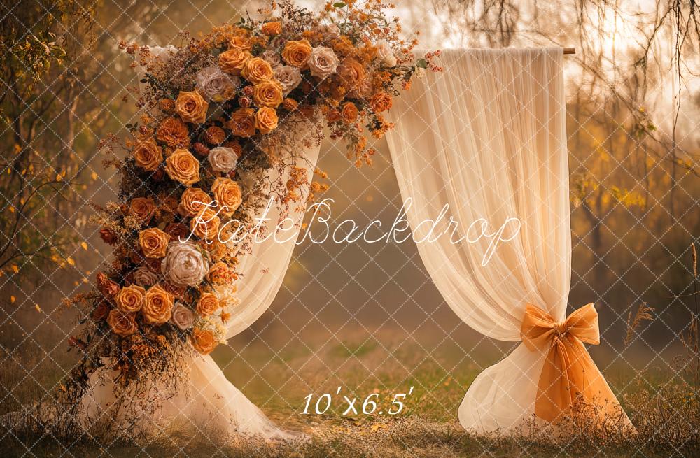 Kate Autumn Floral Arch Cream Curtains Backdrop Designed by Emetselch - Image 4