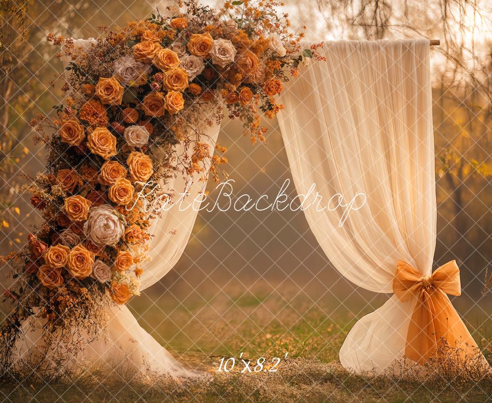Kate Autumn Floral Arch Cream Curtains Backdrop Designed by Emetselch - Image 6