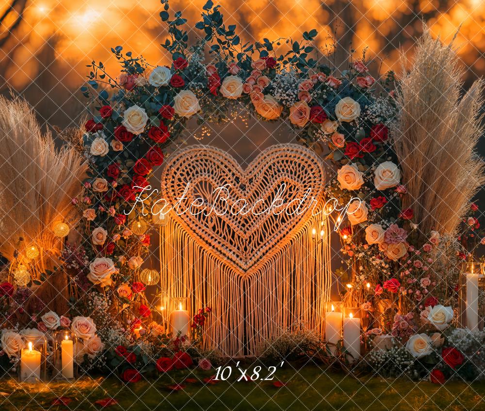 Kate Wedding Arch Heart Macrame Fleece Backdrop Designed by Emetselch - Image 3