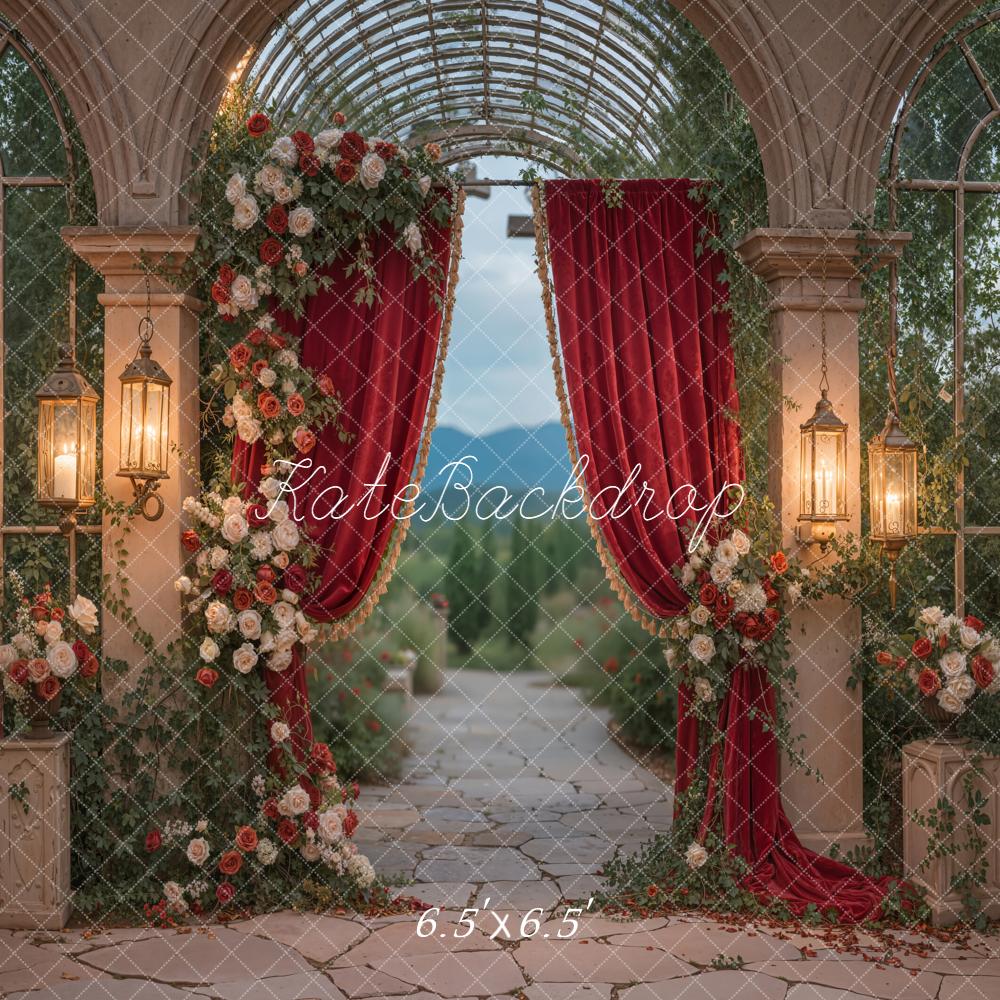 Kate Spring Wedding Flower Lanterns Red Curtain Backdrop Designed by Emstselch - Image 2