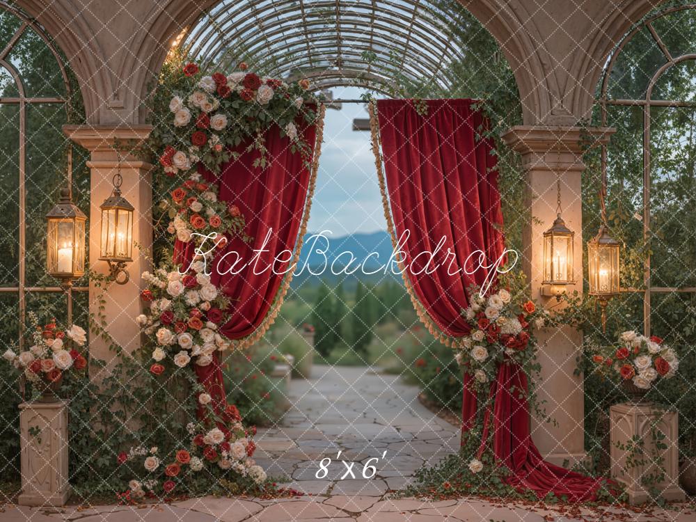 Kate Spring Wedding Flower Lanterns Red Curtain Backdrop Designed by Emstselch - Image 3
