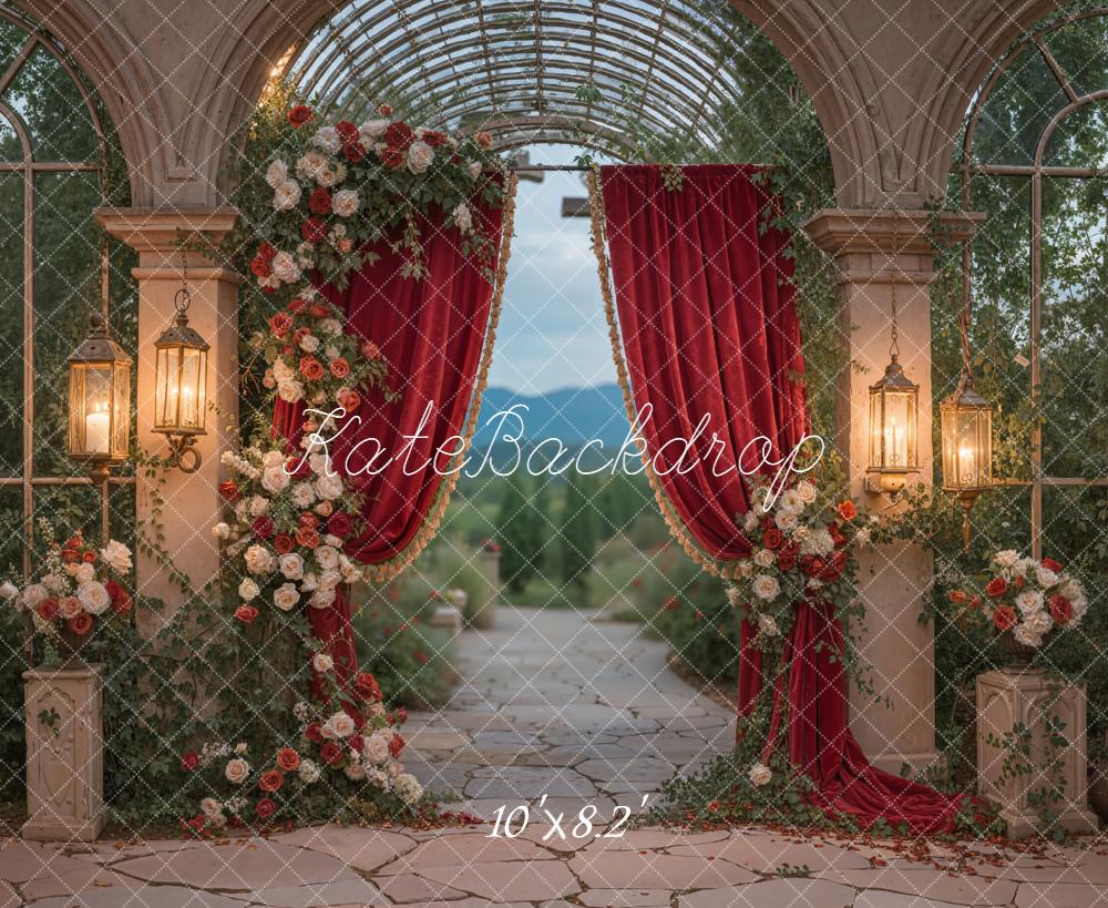 Kate Spring Wedding Flower Lanterns Red Curtain Backdrop Designed by Emstselch - Image 6