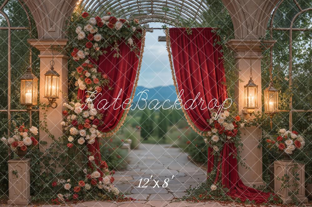 Kate Spring Wedding Flower Lanterns Red Curtain Backdrop Designed by Emstselch - Image 8