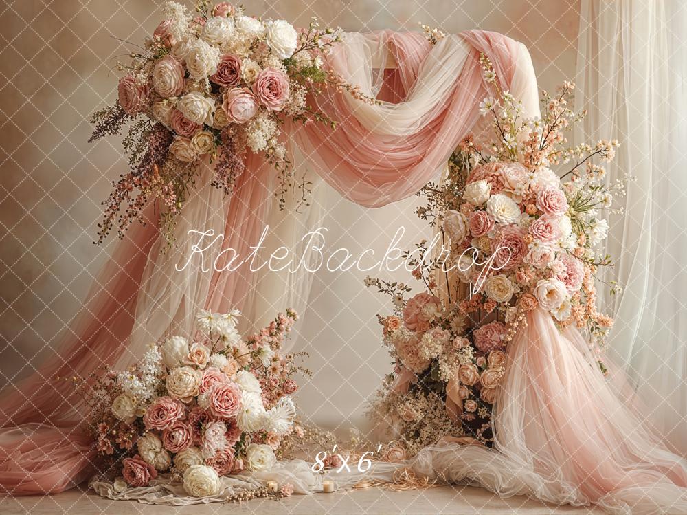 Kate Wedding Floral Arch Pink Drapes Backdrop Designed by Emetselch - Image 3