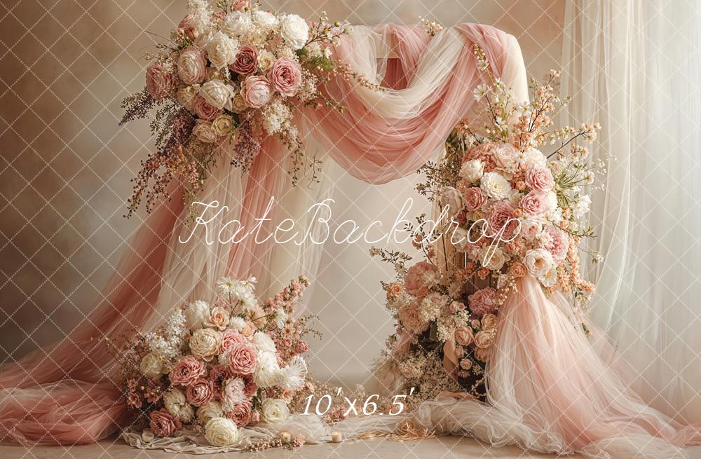 Kate Wedding Floral Arch Pink Drapes Backdrop Designed by Emetselch - Image 4