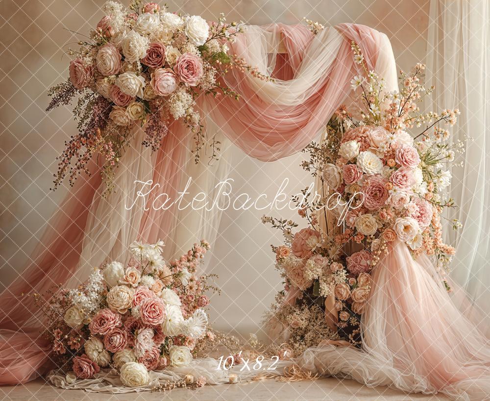 Kate Wedding Floral Arch Pink Drapes Backdrop Designed by Emetselch - Image 6