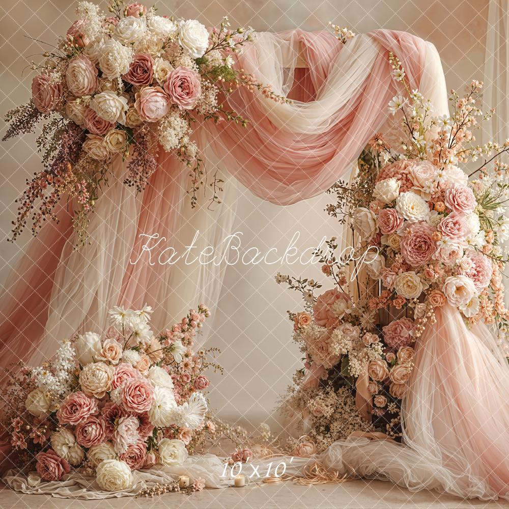Kate Wedding Floral Arch Pink Drapes Backdrop Designed by Emetselch - Image 7