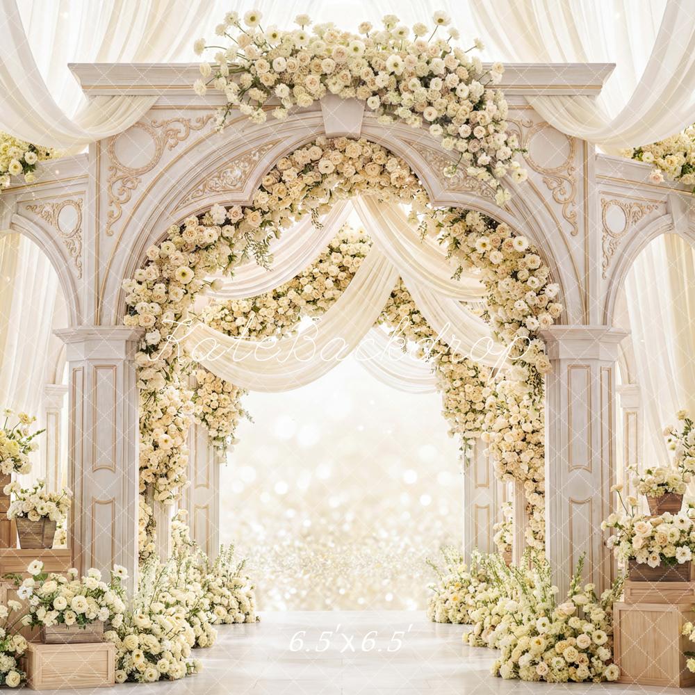 Kate Wedding Flower Arch Wooden Crates Cream Backdrop Designed by Mini MakeBelieve - Image 2
