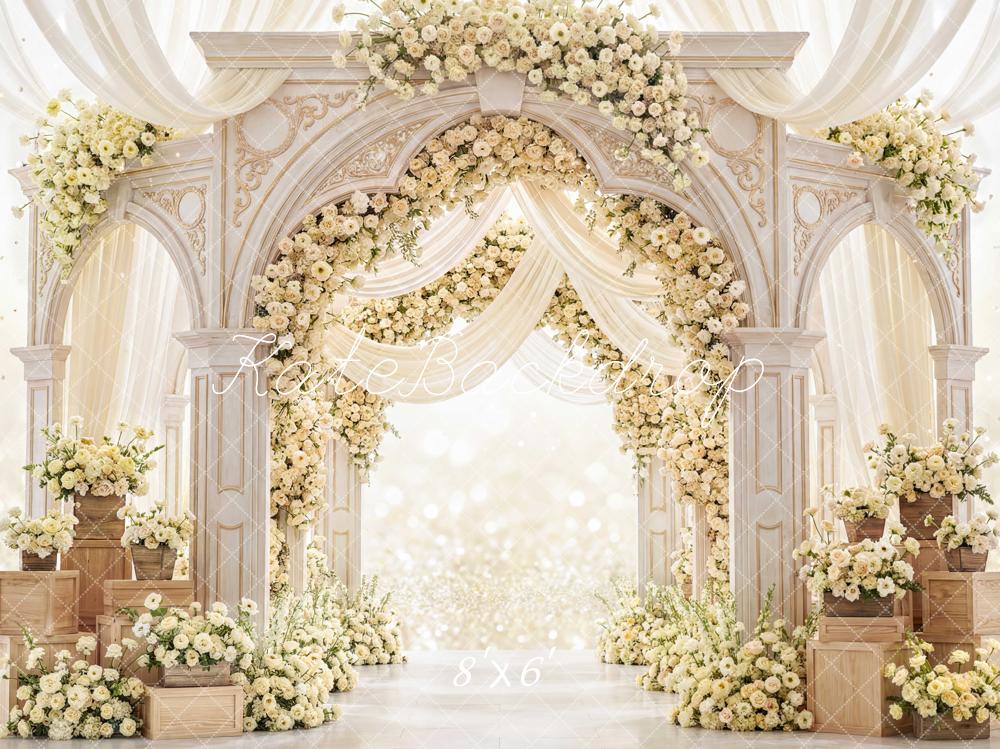 Kate Wedding Flower Arch Wooden Crates Cream Backdrop Designed by Mini MakeBelieve - Image 3