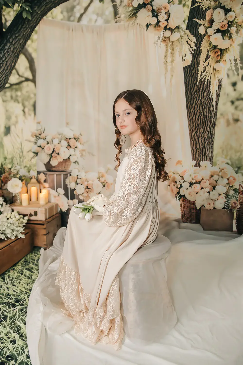 Kate Spring Wedding Floral Cream Drapes Lanterns Backdrop Designed by Mini MakeBelieve - Image 4
