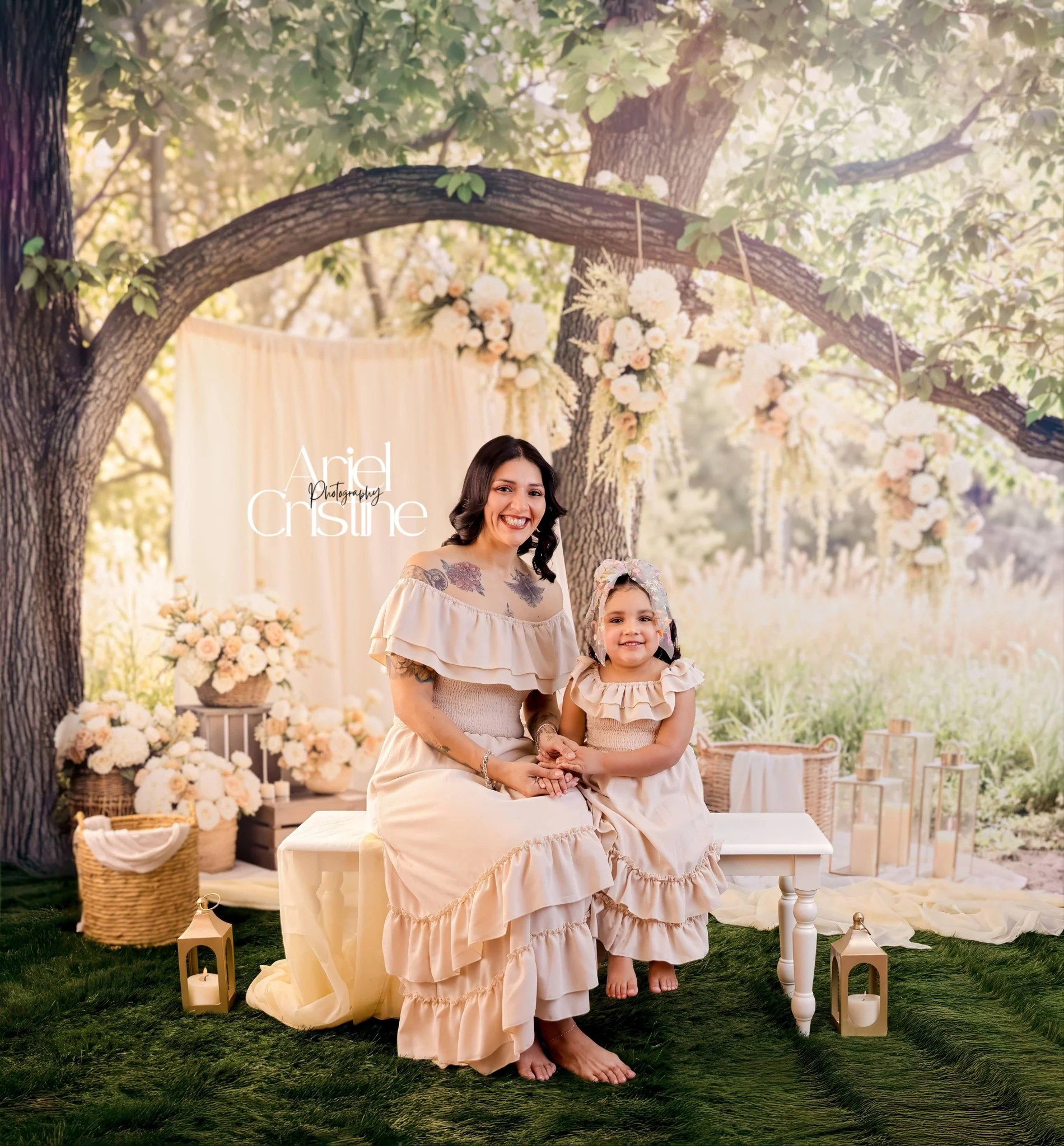 Kate Spring Wedding Floral Cream Drapes Lanterns Backdrop Designed by Mini MakeBelieve - Image 6