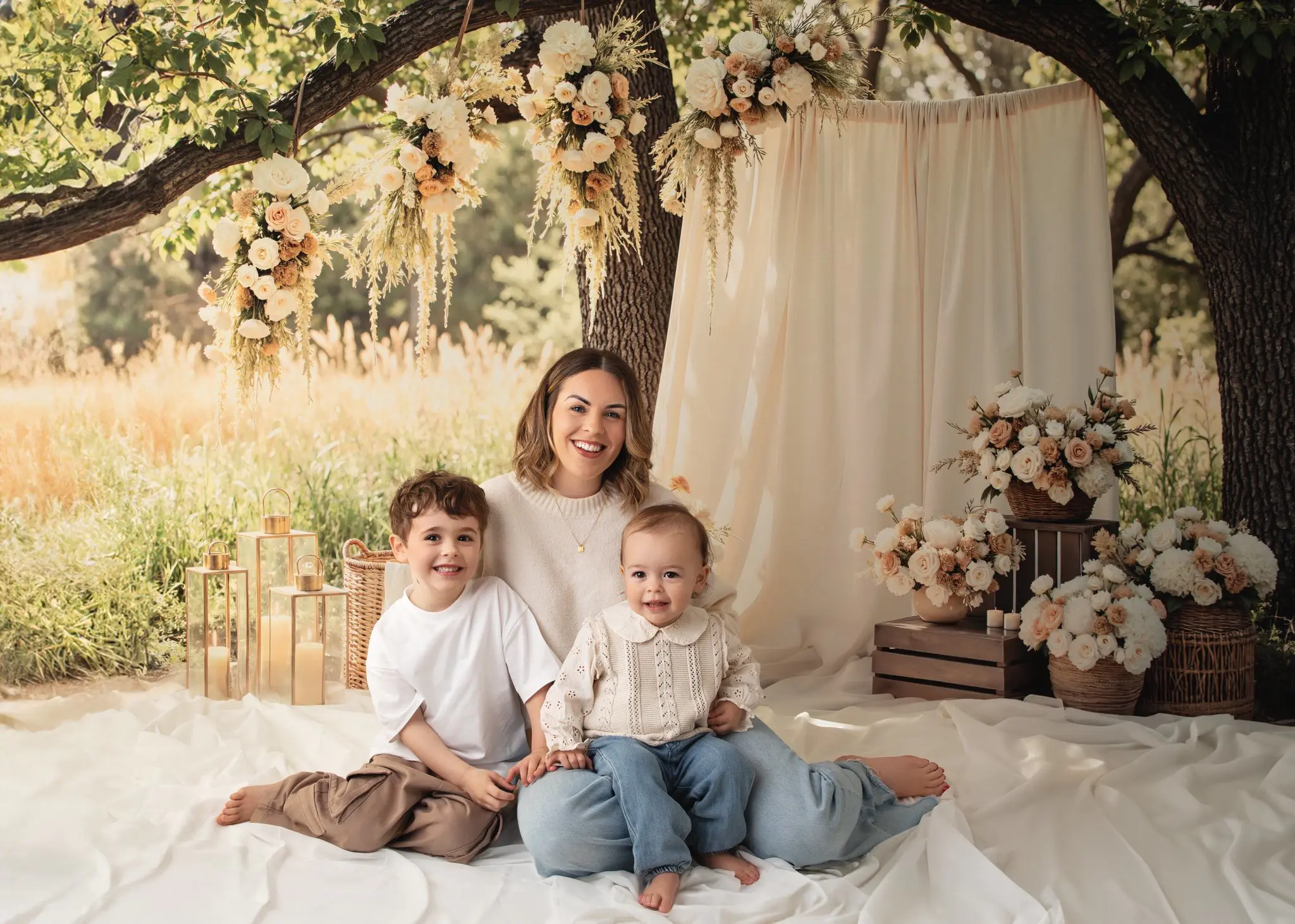 Kate Spring Wedding Floral Cream Drapes Lanterns Backdrop Designed by Mini MakeBelieve - Image 7