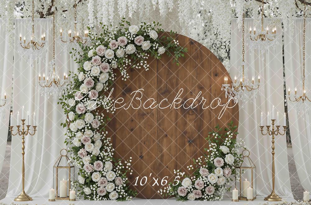 Kate Wedding Garland Chandeliers Wood Backdrop Designed by Mini MakeBelieve - Image 4
