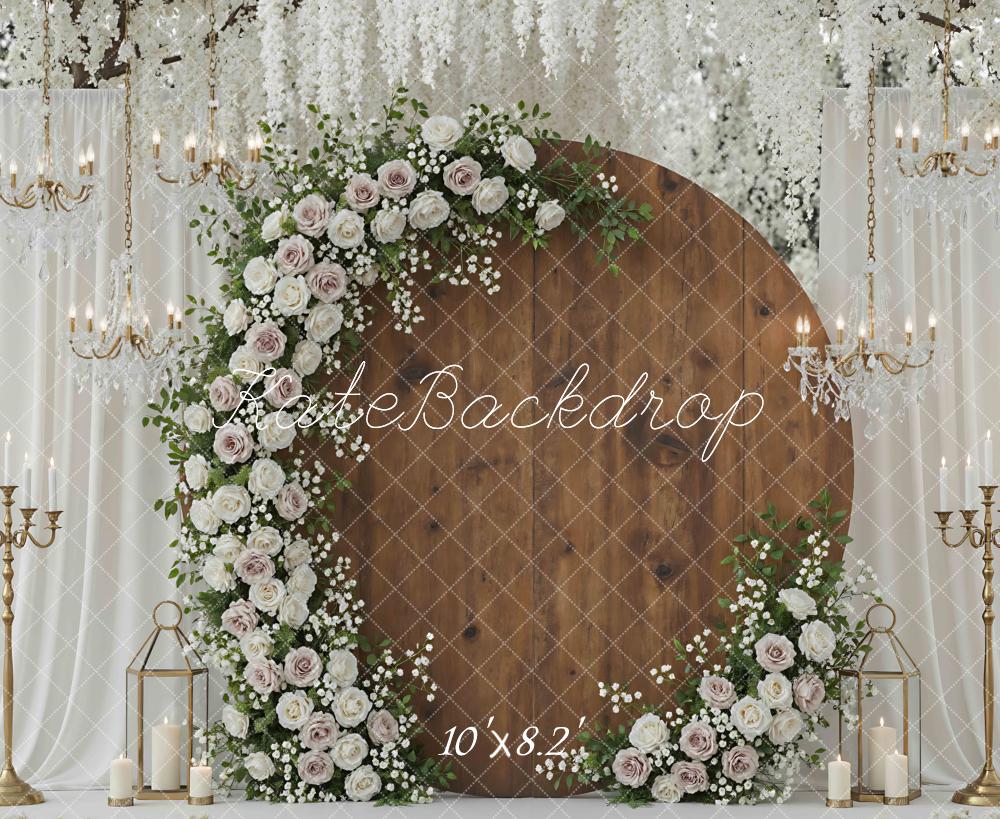 Kate Wedding Garland Chandeliers Wood Backdrop Designed by Mini MakeBelieve - Image 6