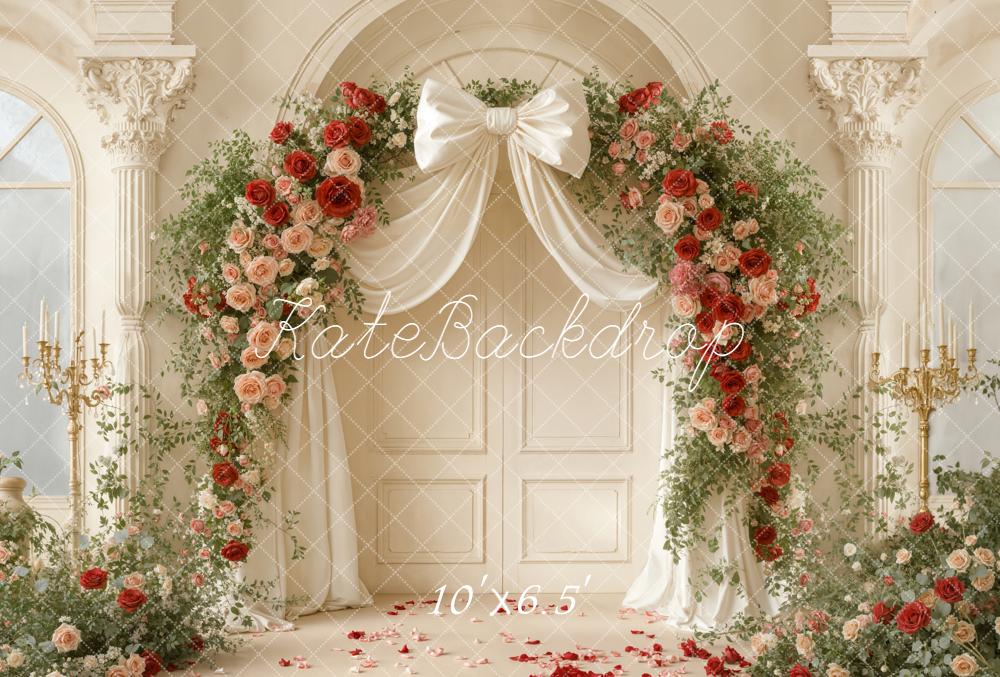 Kate Wedding Garland Cream Bow Fleece Backdrop Designed by Emetselch - Image 2