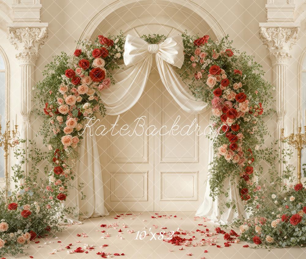 Kate Wedding Garland Cream Bow Fleece Backdrop Designed by Emetselch - Image 3