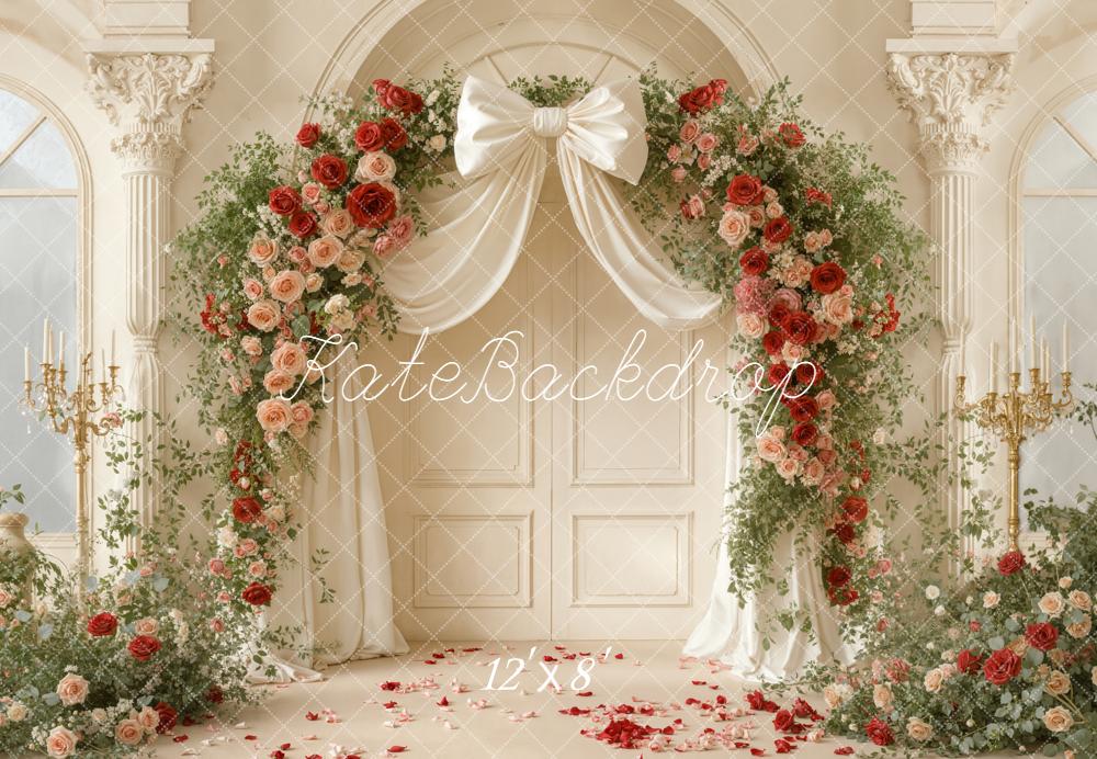 Kate Wedding Garland Cream Bow Fleece Backdrop Designed by Emetselch - Image 4