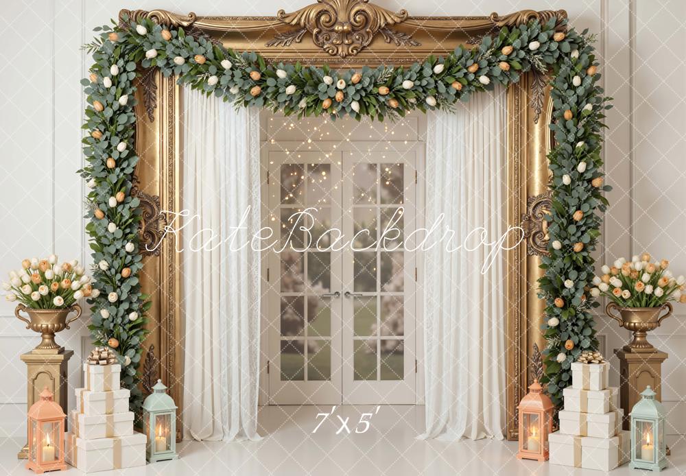 Kate Wedding Garland Golden Frame Lanterns Backdrop Designed by Mini MakeBelieve