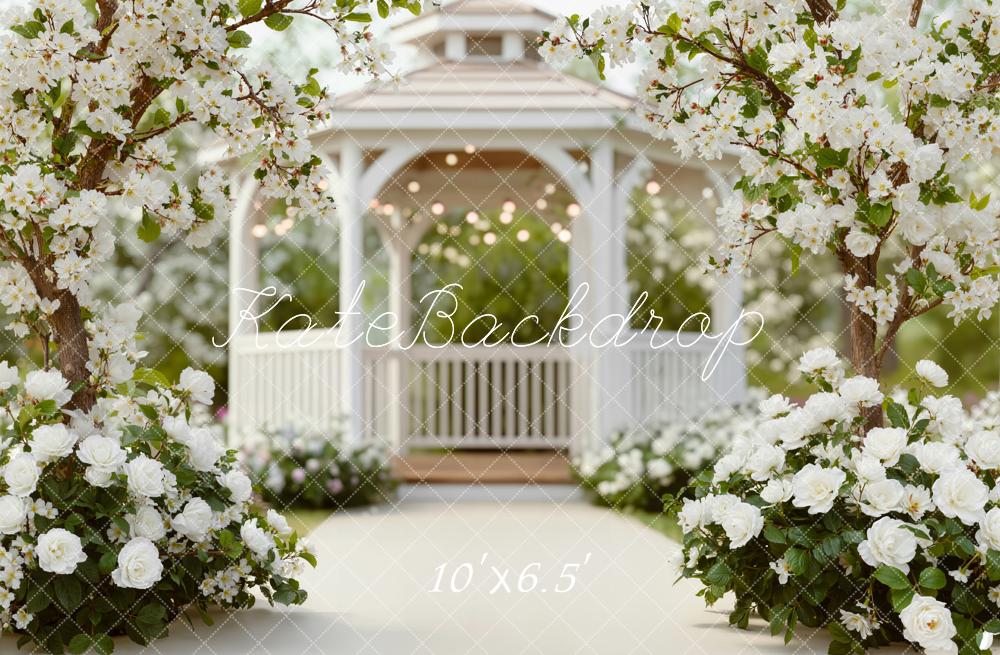 Kate Wedding Gazebo White Floral Fleece Backdrop Designed by Emstselch - Image 2
