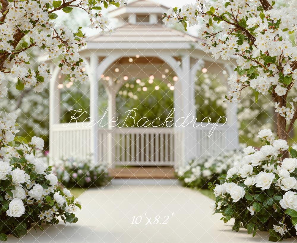 Kate Wedding Gazebo White Floral Fleece Backdrop Designed by Emstselch - Image 3