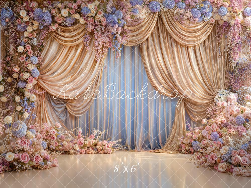 Kate Wedding Gold Drapes Pastel Floral Backdrop Designed by Emstselch - Image 3