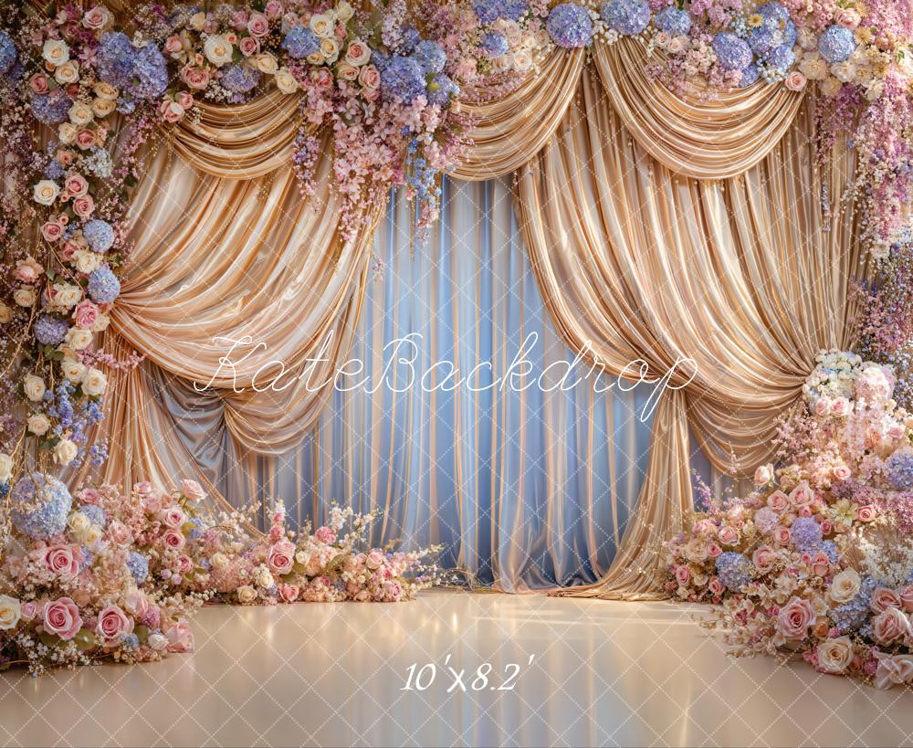 Kate Wedding Gold Drapes Pastel Floral Backdrop Designed by Emstselch - Image 6