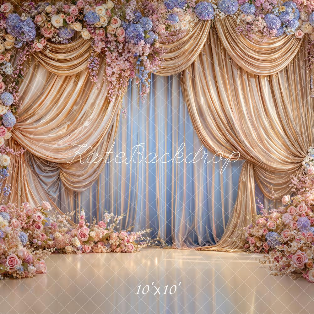 Kate Wedding Gold Drapes Pastel Floral Backdrop Designed by Emstselch - Image 7