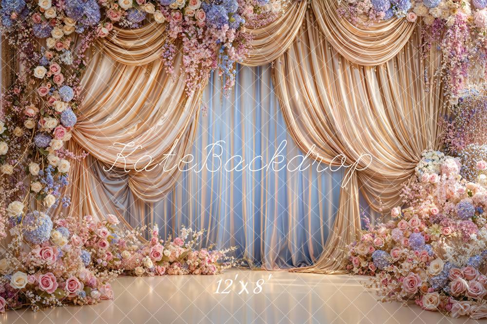 Kate Wedding Gold Drapes Pastel Floral Backdrop Designed by Emstselch - Image 8