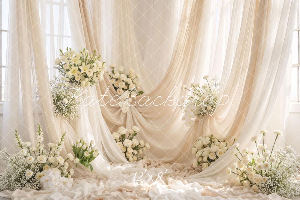 Kate Wedding Ivory Flowers Sheer Curtains Backdrop Designed by Mini MakeBelieve - Image 11