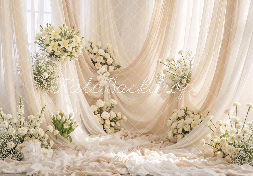 Kate Wedding Ivory Flowers Sheer Curtains Backdrop Designed by Mini MakeBelieve - Image 2