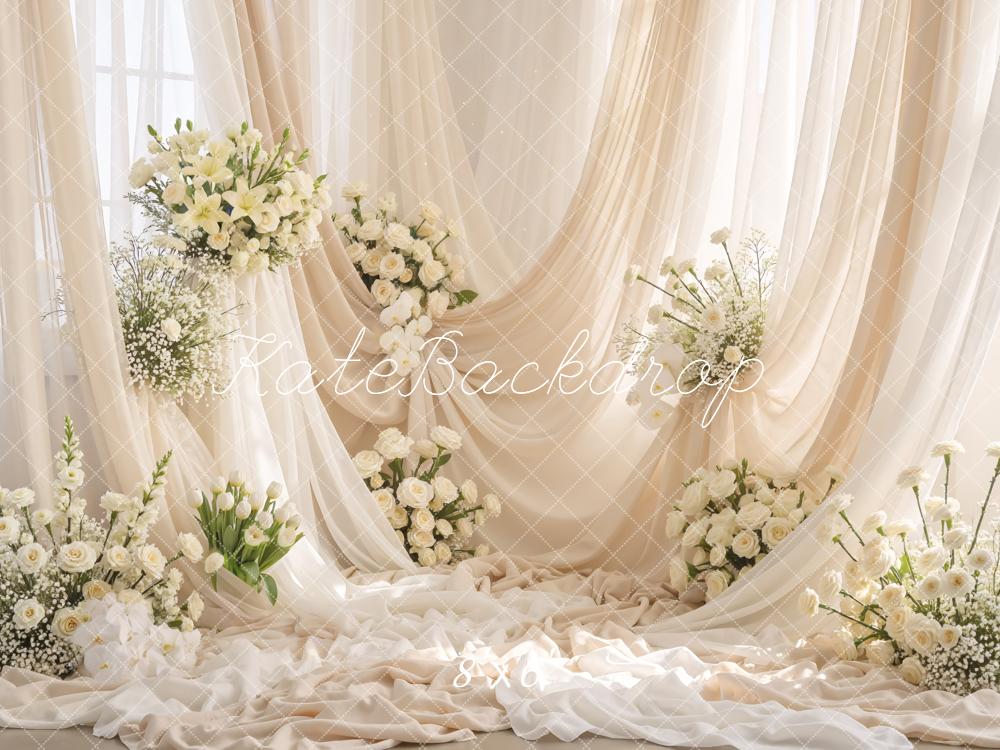 Kate Wedding Ivory Flowers Sheer Curtains Backdrop Designed by Mini MakeBelieve - Image 6