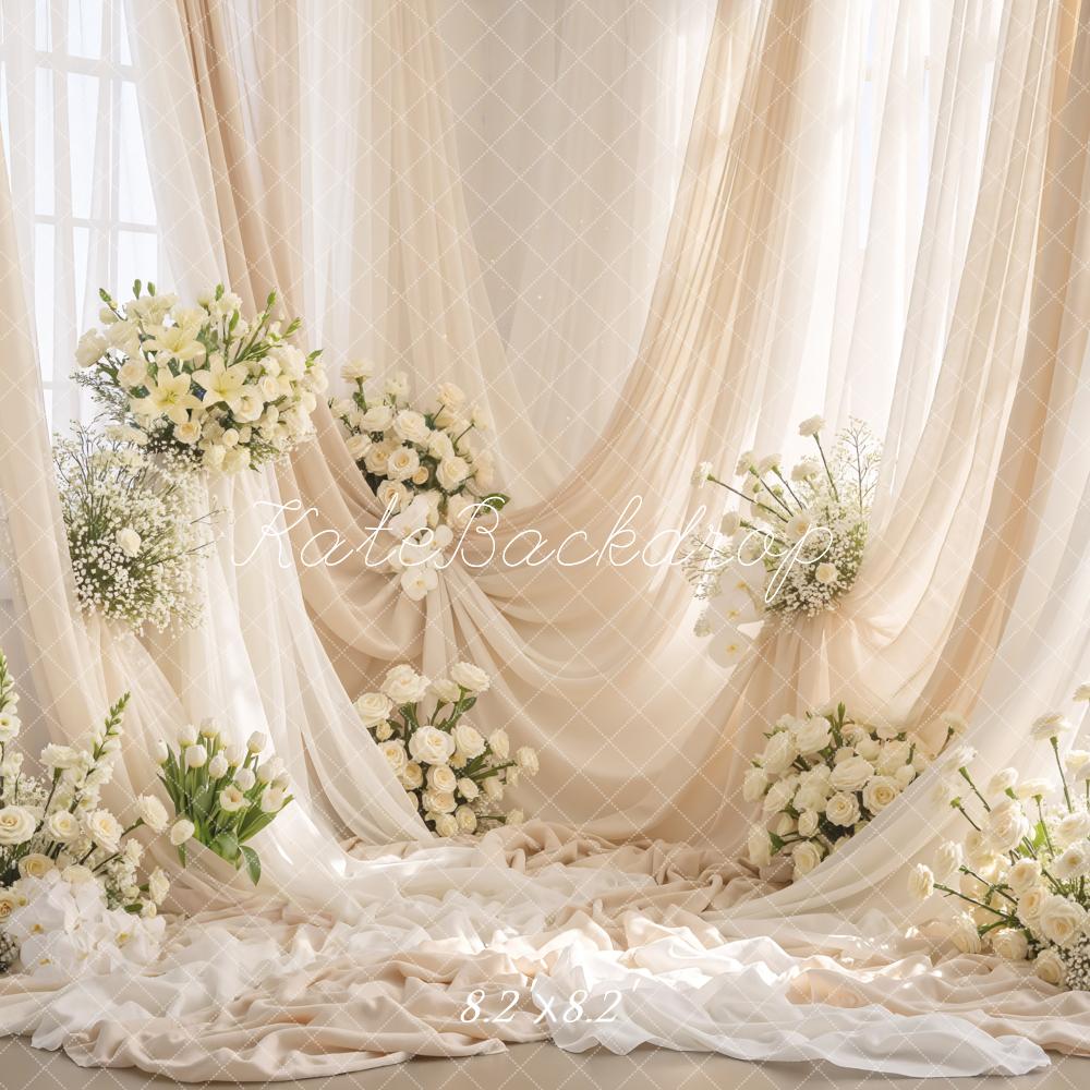 Kate Wedding Ivory Flowers Sheer Curtains Backdrop Designed by Mini MakeBelieve - Image 8