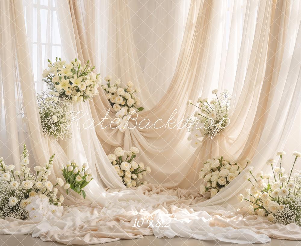 Kate Wedding Ivory Flowers Sheer Curtains Backdrop Designed by Mini MakeBelieve - Image 9