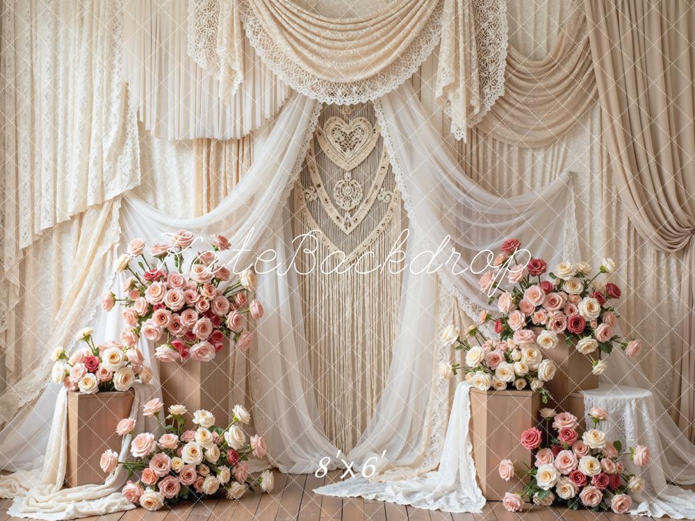 Kate Wedding Lace Drapes Pink Roses Backdrop Designed by Mini MakeBelieve - Image 3
